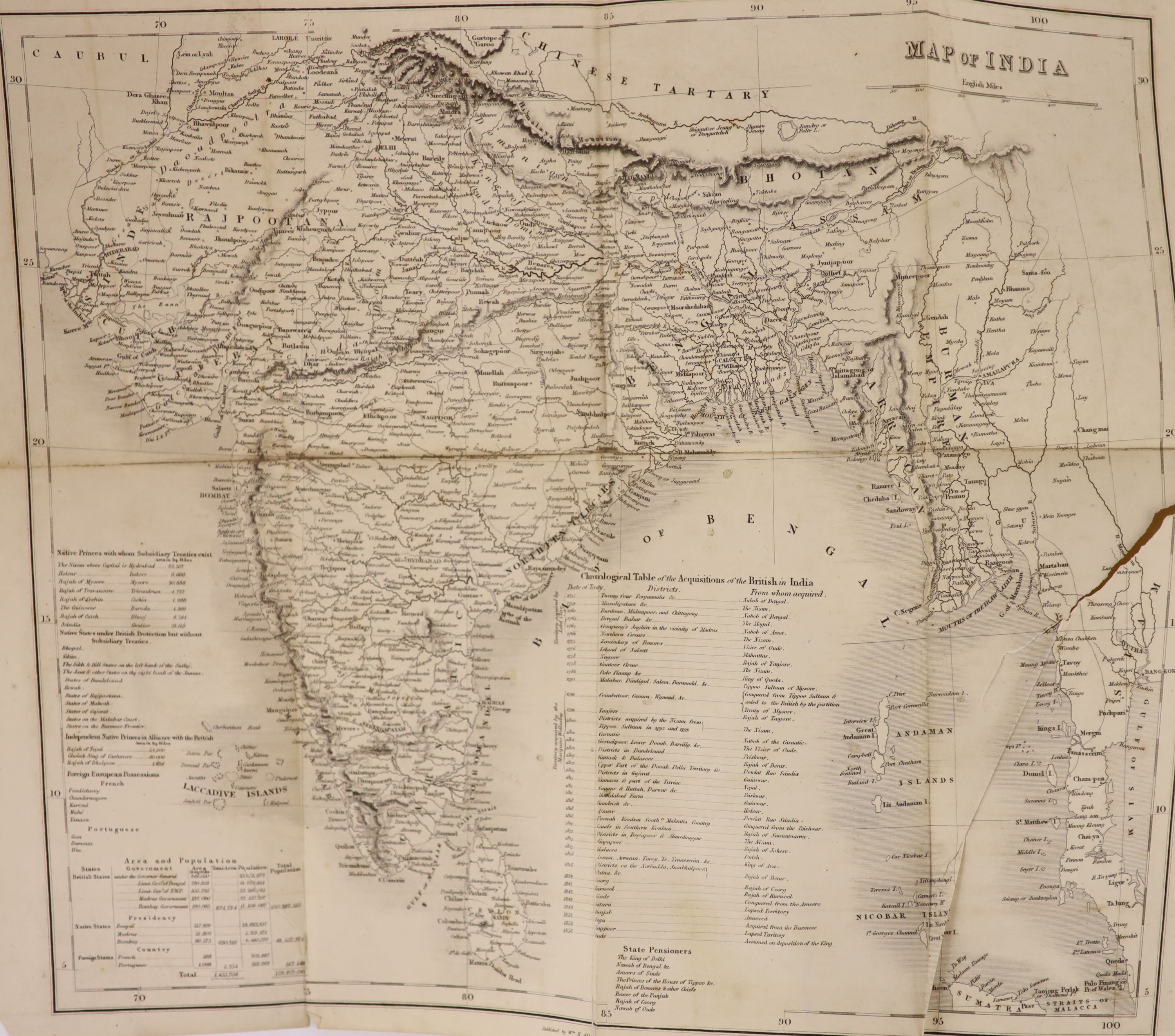 Thronton, Edward – The History of the British Empire in India, 3rd edition new and enlarged. Complete with folding frontis. Quarter calf and marble paper. Embossed spine with letters direct, red edge papers. William.H.Al